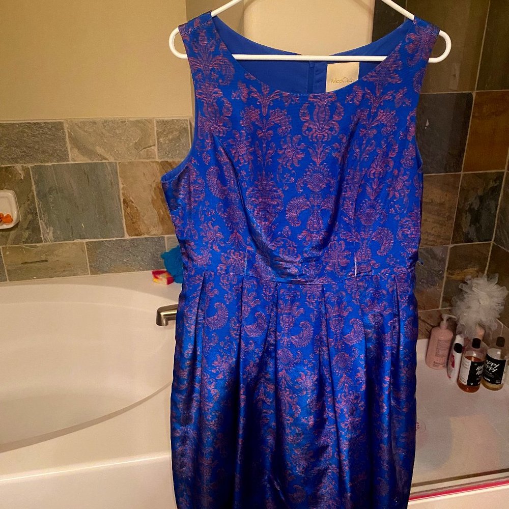 Shimmery blue & purple Fit & Flare dress— Modcloth— XL / 14— 2 matching belts